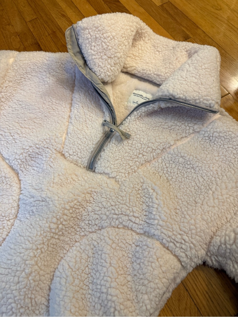 Abercrombie & Fitch Kids Cream Sherpa Half-Zip Hoodie